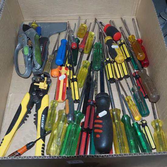 box; screwdrivers, wire strippers etc
