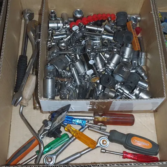 box; ratchets, sockets etc