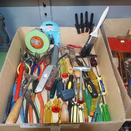 box; screwdrivers, pilers etc