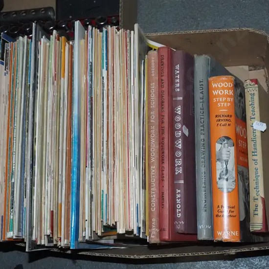 box; woodworking magazines and books