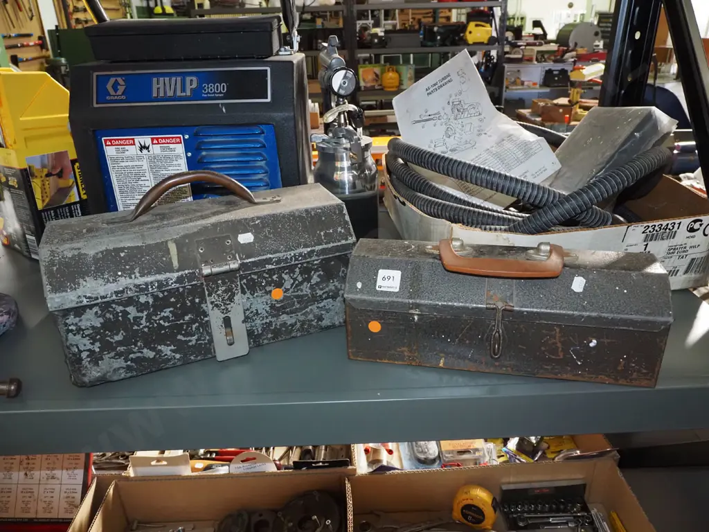 2x metal tool boxes - orange dots Image 1++