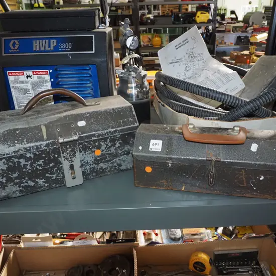 2x metal tool boxes - orange dots