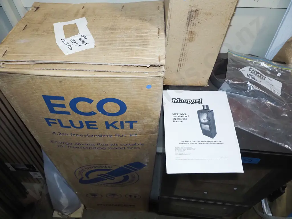 Masport Mystique wood burner with eco flue kit and flue shroud  Image 1++