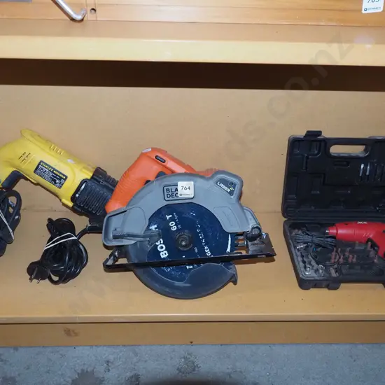 Stanley hammer drill, Black & Decker skil saw, battery powered screwdriver