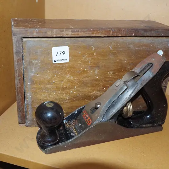 Stanley No. 8 plane in homemade wooden box