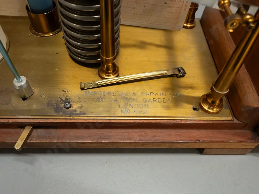 vintage Pastorelli & Rapkin Ltd. printing hygrometer in glazed mahogany case with side-hinged top, electrical cord for Image 1++