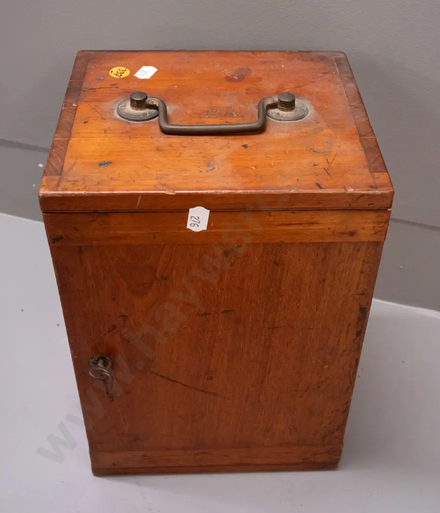 brass microscope in fitted mahogany cased with glass slides in drawer - drawer is missing knob, microscope may be Image 1++