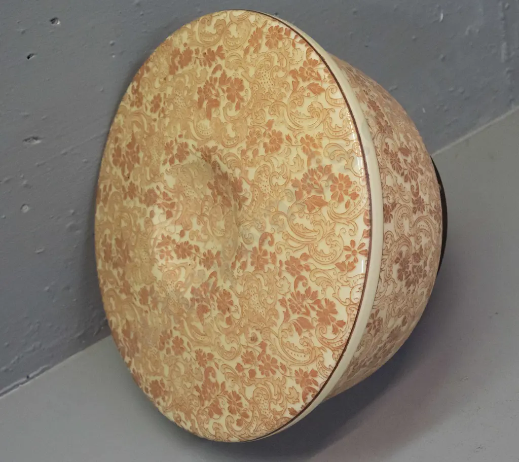 vintage glass ceiling fitting - ivory glass with gold-brown overlaid foliate decoration, copper journal H-240 D-270 Image 1++