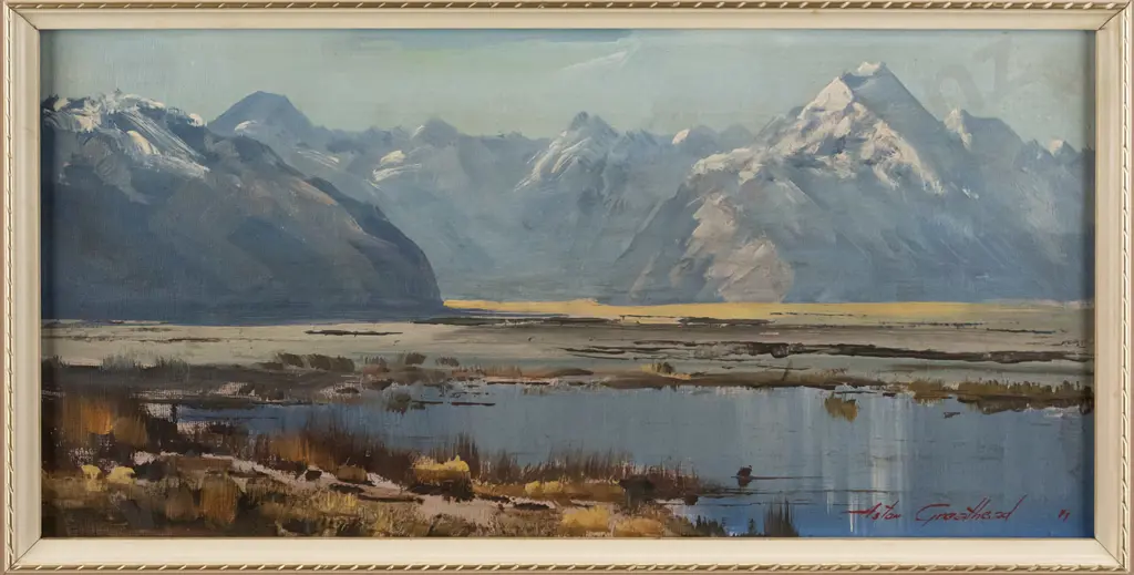 Aston Greathead - framed oil on board "Mt Cook Tasman Valley" H140 W280 Image 1++