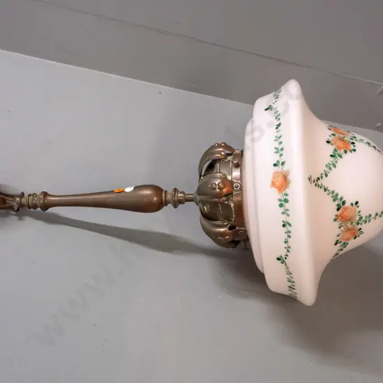 vintage arts & crafts style ceiling light fitting - copper journal with strapped design and hand painted floral over
