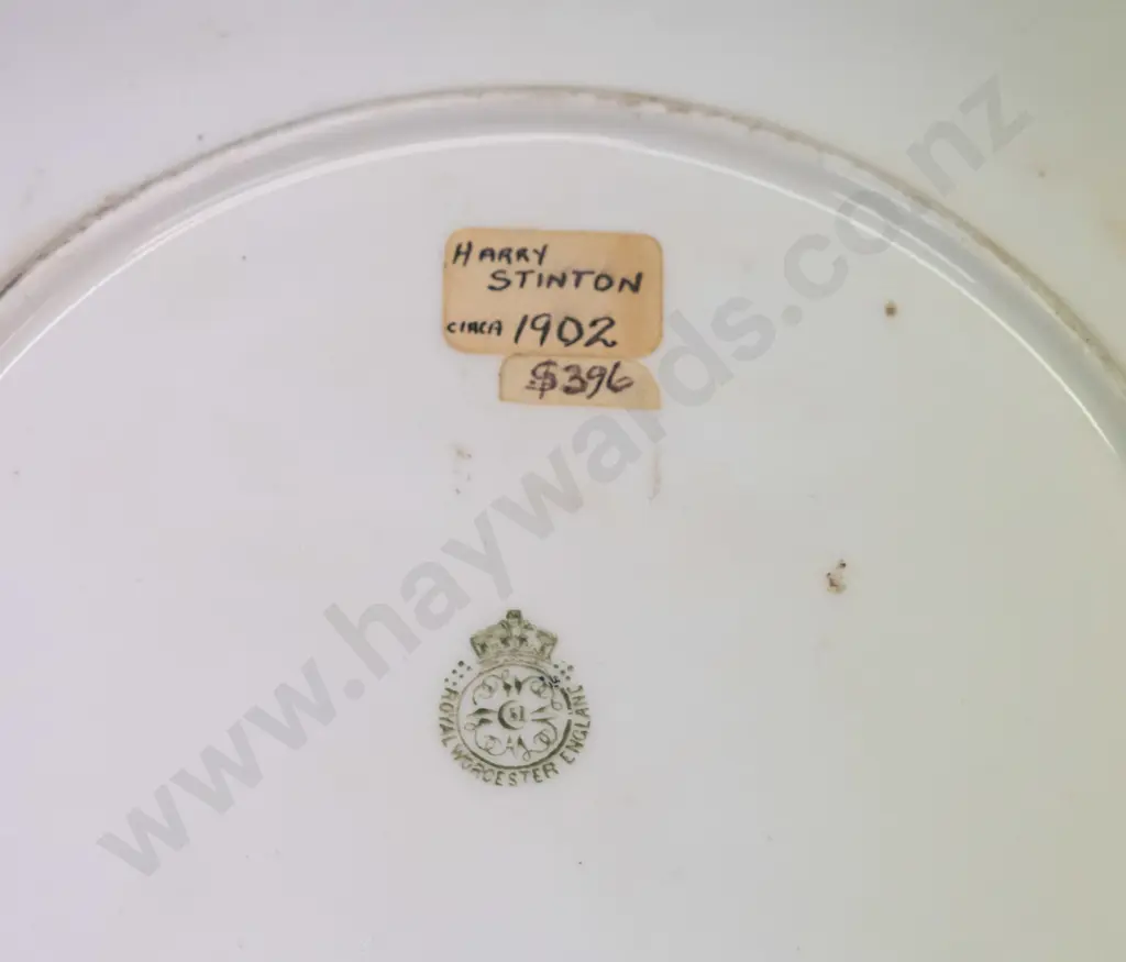 Royal Worcester cabinet plate with gilt rim, swans on river with city (Edinburgh?) scene - signed Harry Stinton, circa Image 1++