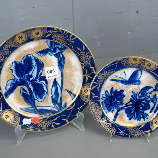 vintage Royal Doulton iris pattern - side plate and a non-matching floral and butterfly small plate.