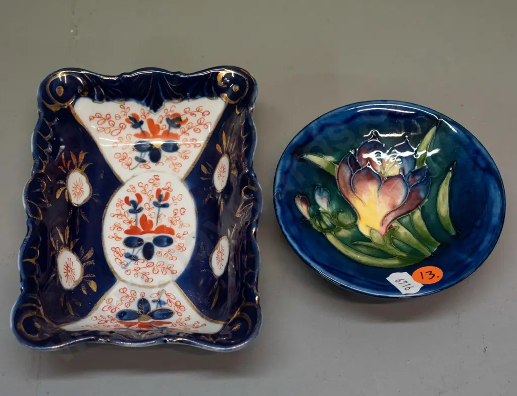 small Moorcroft footed dish D-110 [small manufacturing flaw in base], small Imari rectangular dish no makers mark [some Image 1++