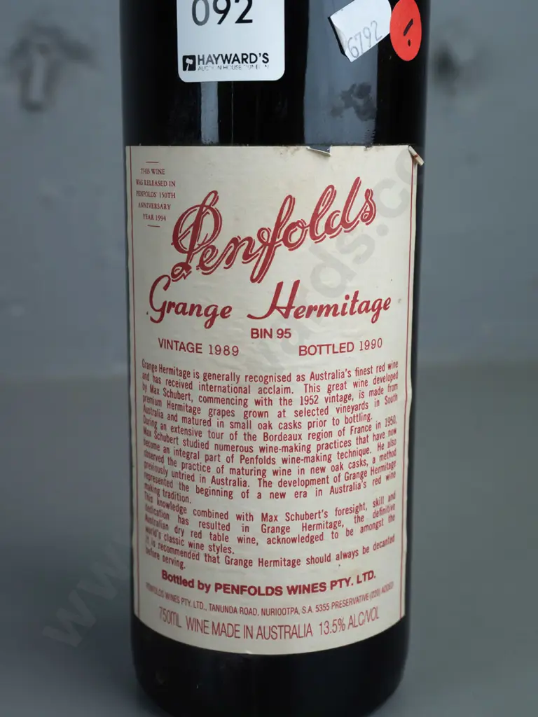 bottle of 1990 Penfolds Grange Hermitage red wine 750ml (stored in cupboard under the stairs) Image 1++