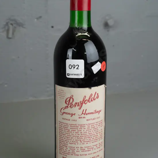 bottle of 1990 Penfolds Grange Hermitage red wine 750ml (stored in cupboard under the stairs)