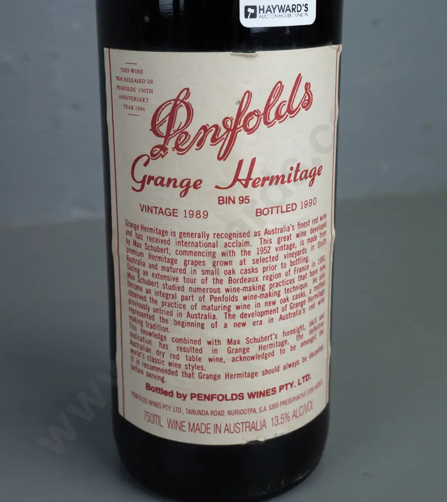 bottle of 1990 Penfolds Grange Hermitage red wine 750ml (stored in cupboard under the stairs) Image 1++