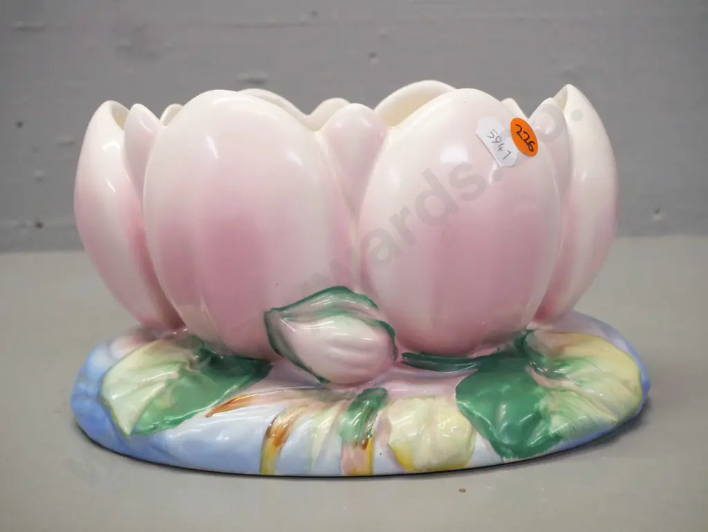 vintage hand-painted Clarice Cliff waterlily bowl -- light wear, soiling to interior H-125 L-220 Image 1++