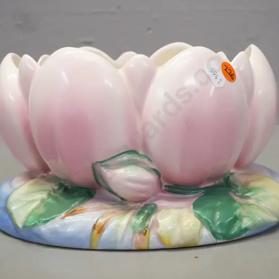 vintage hand-painted Clarice Cliff waterlily bowl -- light wear, soiling to interior H-125 L-220