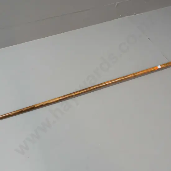 walking stick with brass ferrule, ceramic tiki knob. Cane has age wear, tiki may have been added more recently - L-950