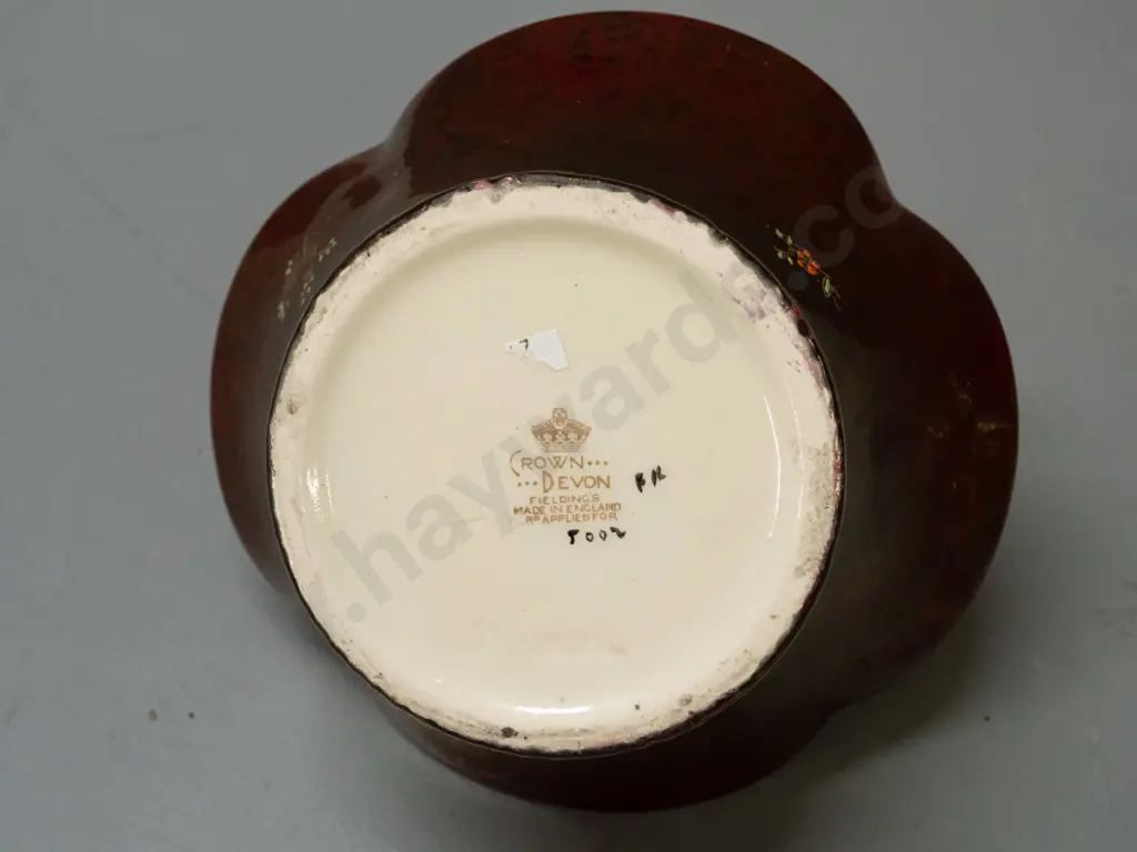 Crown Devon basket - raised floral enamel decoration on red ground, gilded rim and twisted handle H-170 L-190 Image 1++