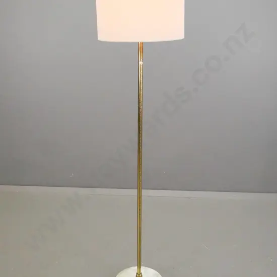Coverley NZ retro standard lamp with white veined marble & cast brass base lion's paw feet, brass column with bands of