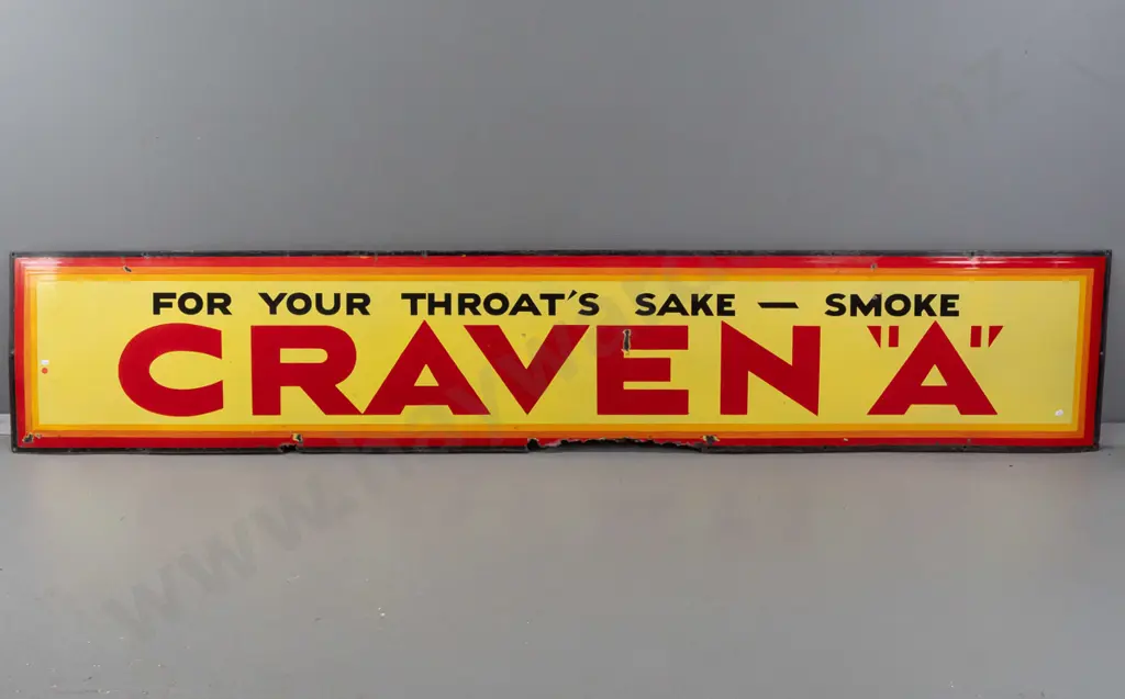 very large vintage enamel Craven A advertising sign - age wear & corrosion, damage along bottom, chips to enamel H-470 Image 1++