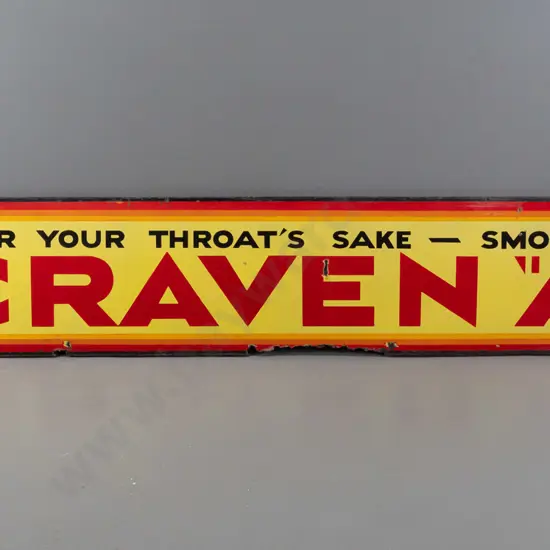 very large vintage enamel Craven A advertising sign - age wear & corrosion, damage along bottom, chips to enamel H-470