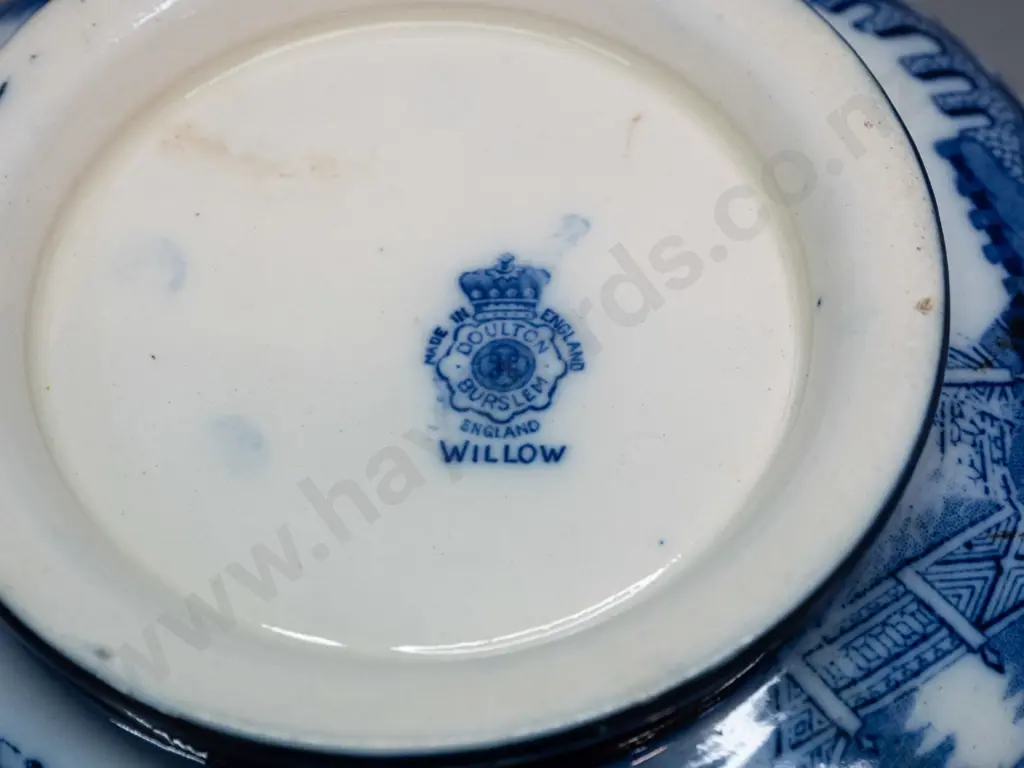 Royal Doulton blue & white willow pattern fruit or salad bowl with silver plated rim and a Royal Crown Derby vase with Image 1++