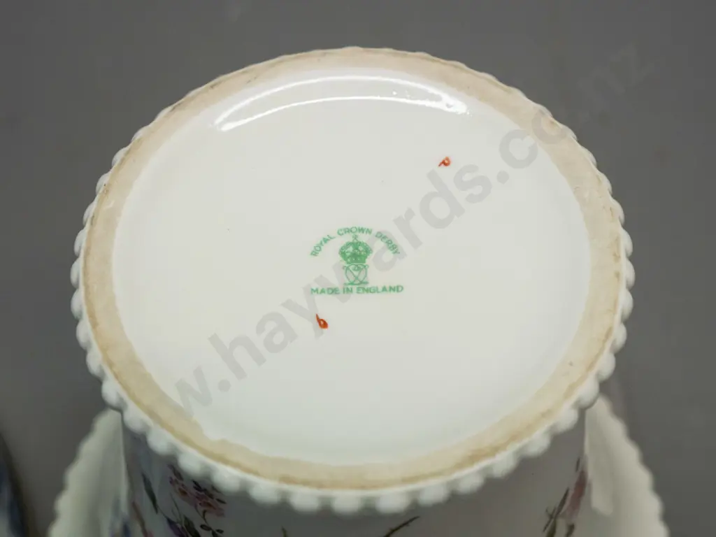 Royal Doulton blue & white willow pattern fruit or salad bowl with silver plated rim and a Royal Crown Derby vase with Image 1++