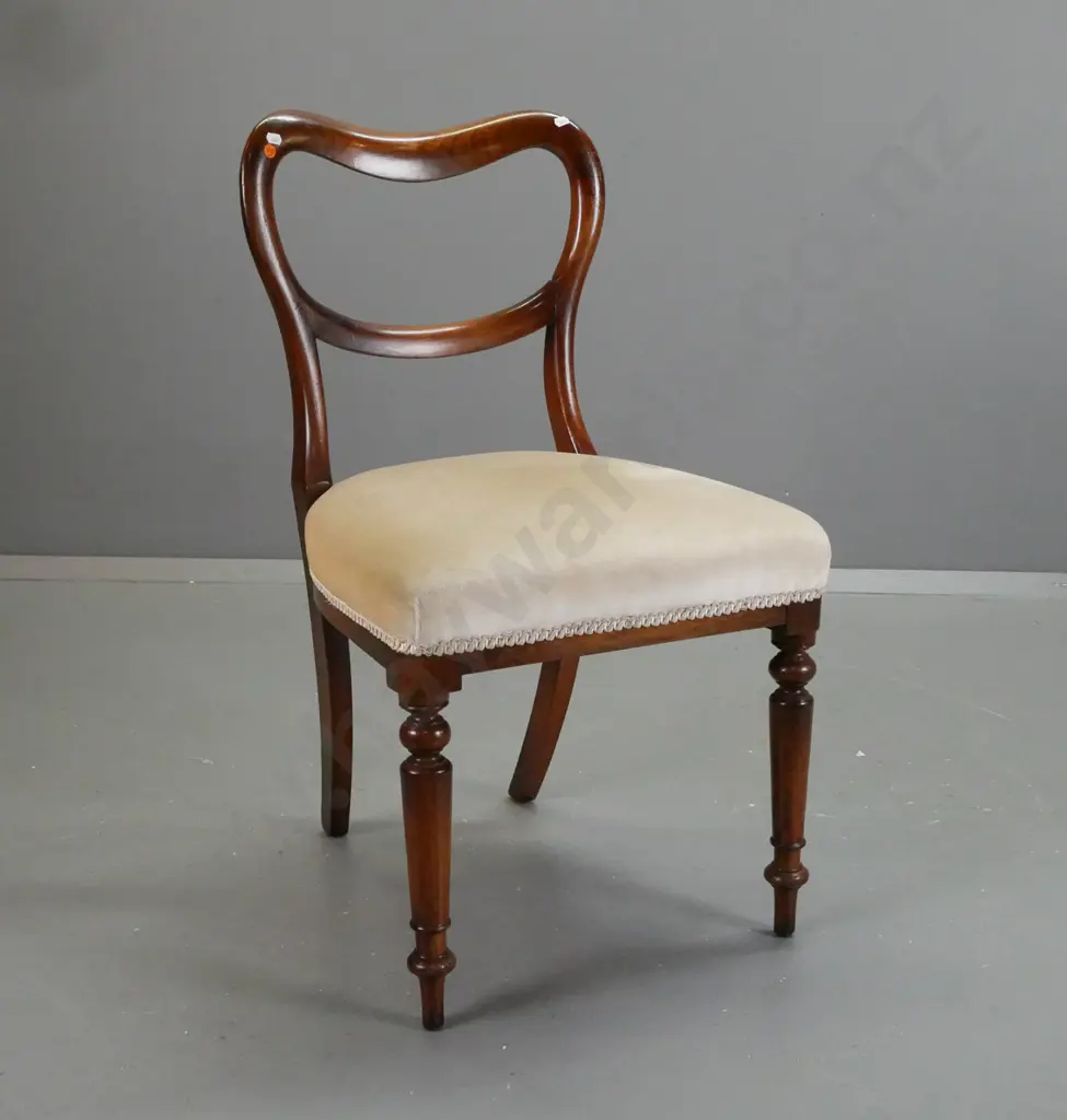 Victorian mahogany side chair with shaped back, turned front legs, taupe velvet upholstered seats - loose top rail, Image 1++
