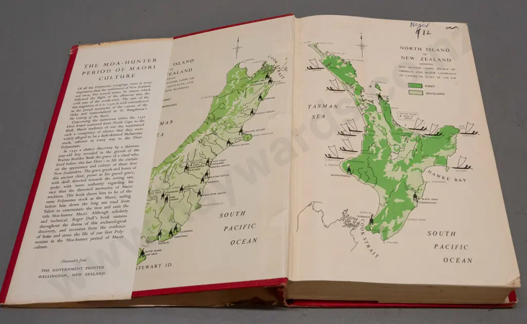 1956 book - The Moa-Hunter Period of Maori Culture - Roger Duff, 2nd edition - some tears to dust jacket, overall foxing Image 1++
