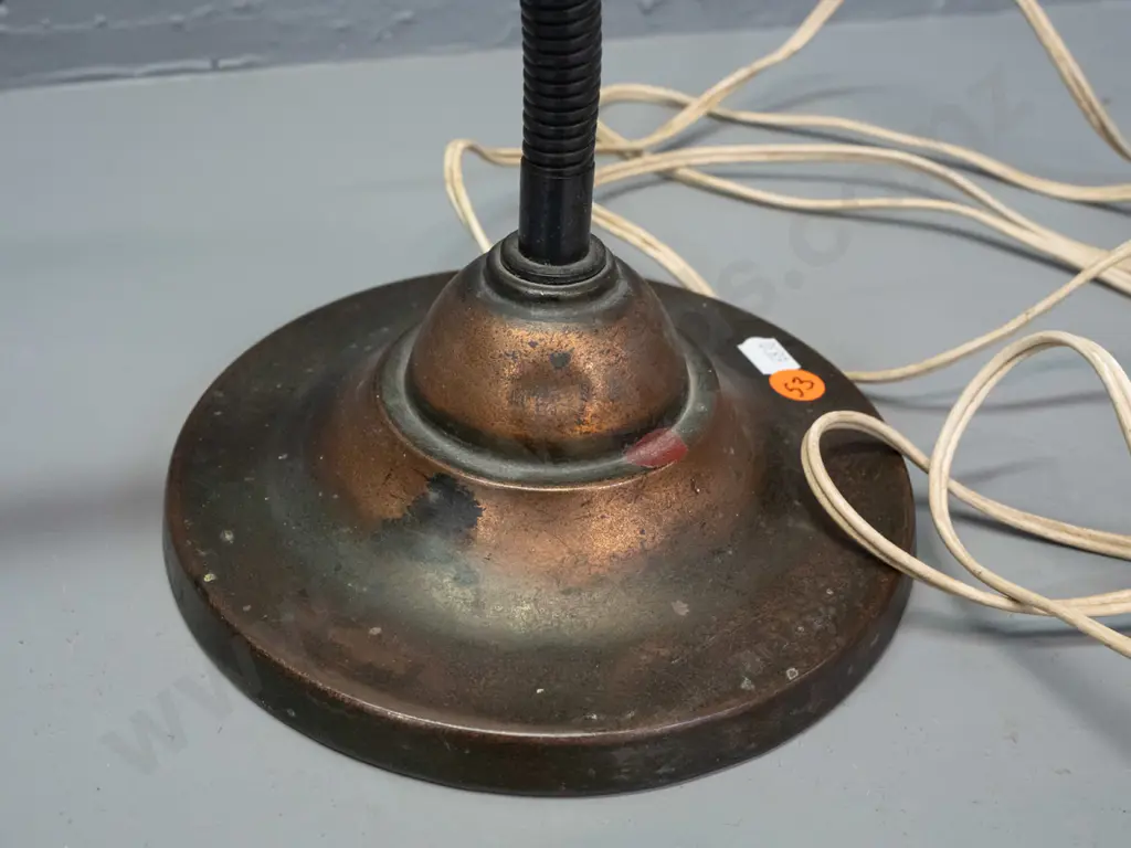 vintage gooseneck table/work lamp copper-finish metal over cast-iron base w/ rotating fluted shell-shaped shade H-370 as Image 1++