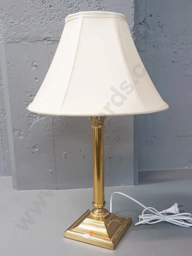 brass table lamp with corinthian capital fluted stem, Contessa label on base, paneled fabric shade H-590 Base 150x150 Image 1++