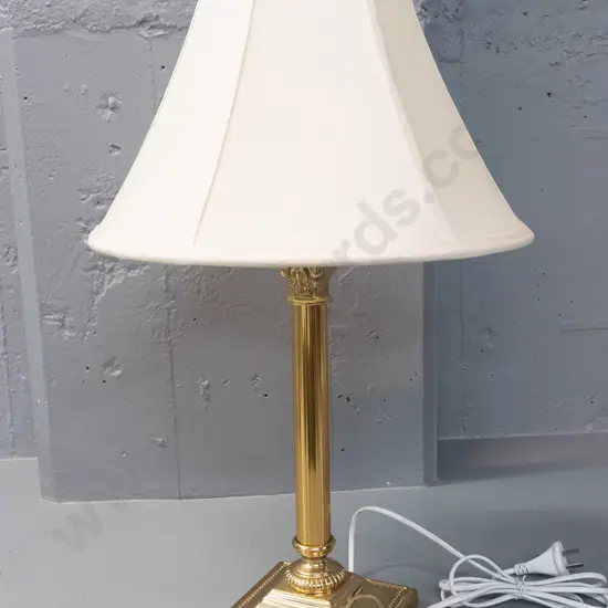 brass table lamp with corinthian capital fluted stem, Contessa label on base, paneled fabric shade H-590 Base 150x150