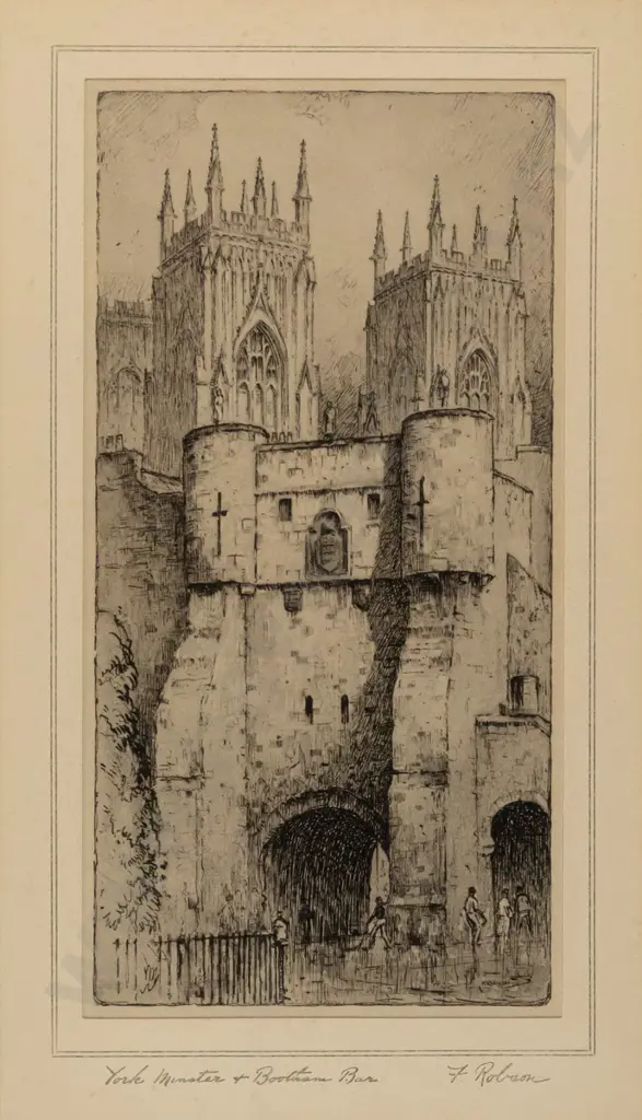 framed reproduction with printed mat - F. Robson - York Minster & Bootham Bar H-300 W-180 Image 1++