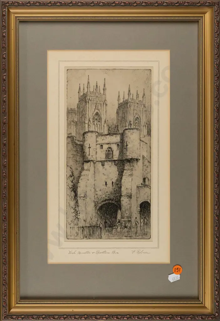 framed reproduction with printed mat - F. Robson - York Minster & Bootham Bar H-300 W-180 Image 1++