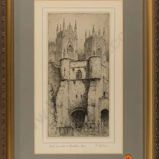 framed reproduction with printed mat - F. Robson - York Minster & Bootham Bar H-300 W-180