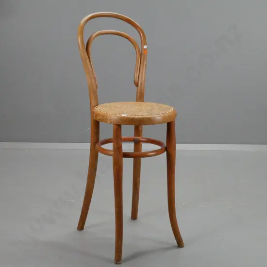bent wood counter chair with hand-woven cane insert seat - has loose back, some wear to surface H-910 W-320 D-340