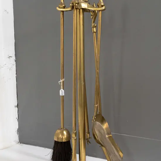 brass 4-piece fireside set H-670 D-190 at base [some pitting to brass]