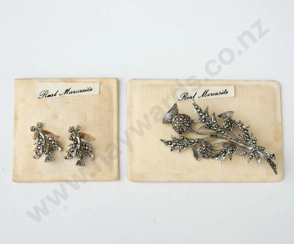 marcasite brooch & earrings [clip on] set Image 1++