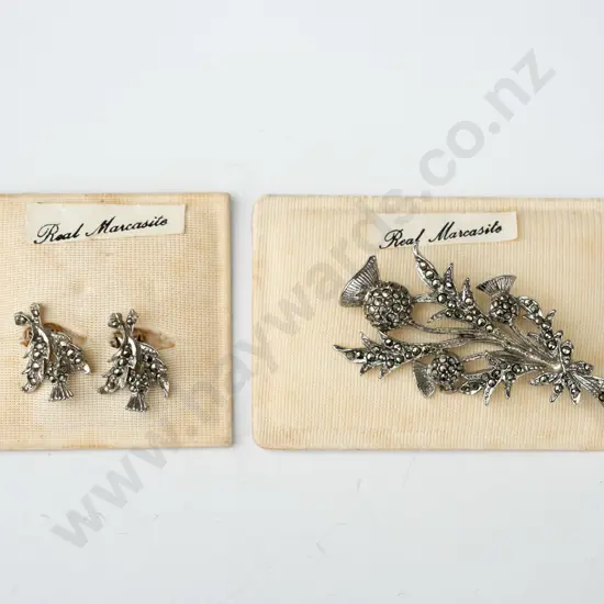 marcasite brooch & earrings [clip on] set