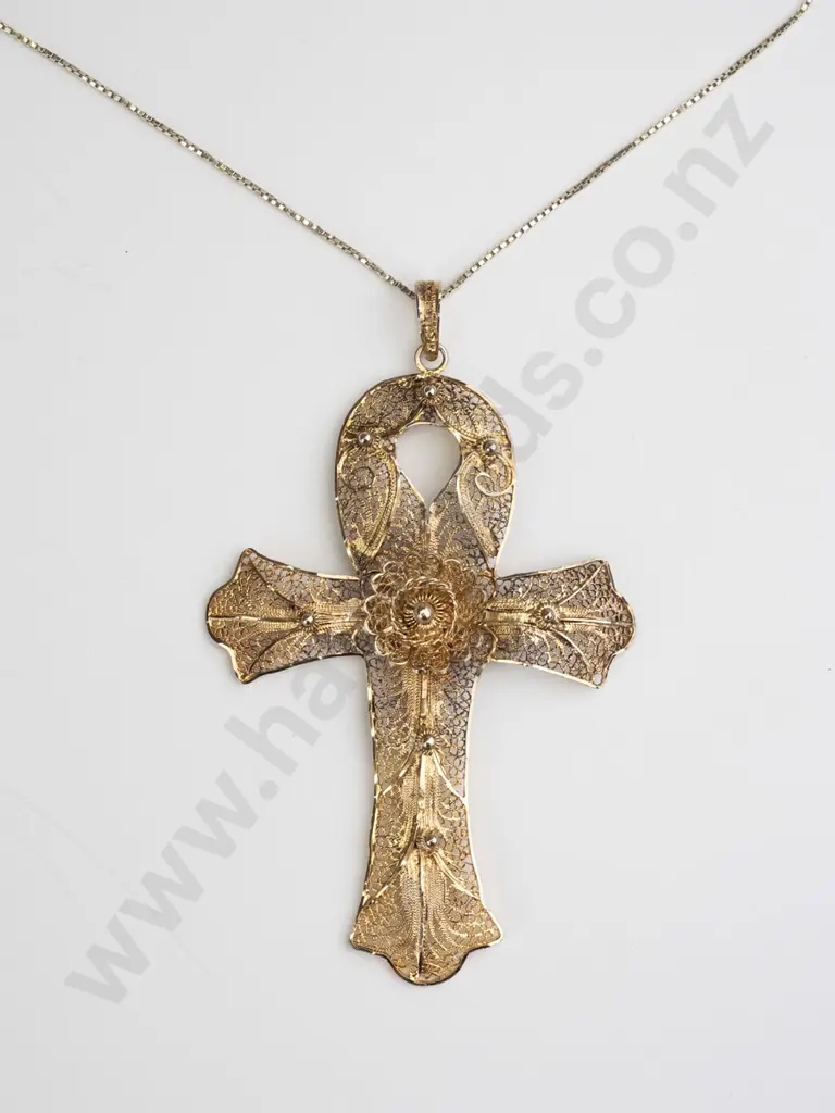 sterling silver ankh cross necklace [van Dell] chain stamped 925 Image 1++