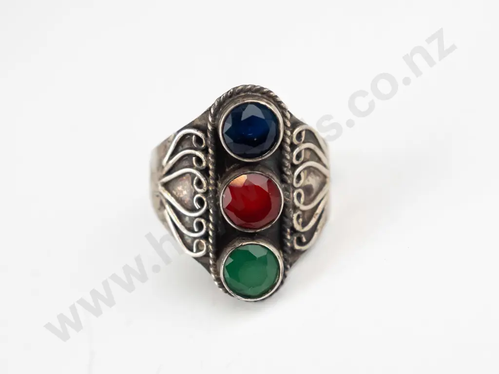 sterling silver 3 gemstone ring stamped 925 Image 1++