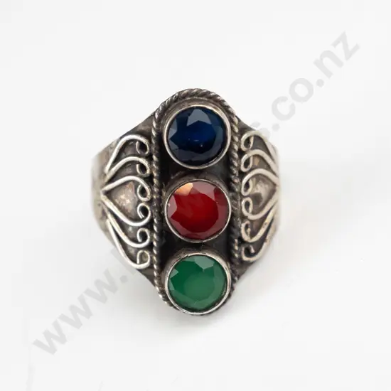 sterling silver 3 gemstone ring stamped 925