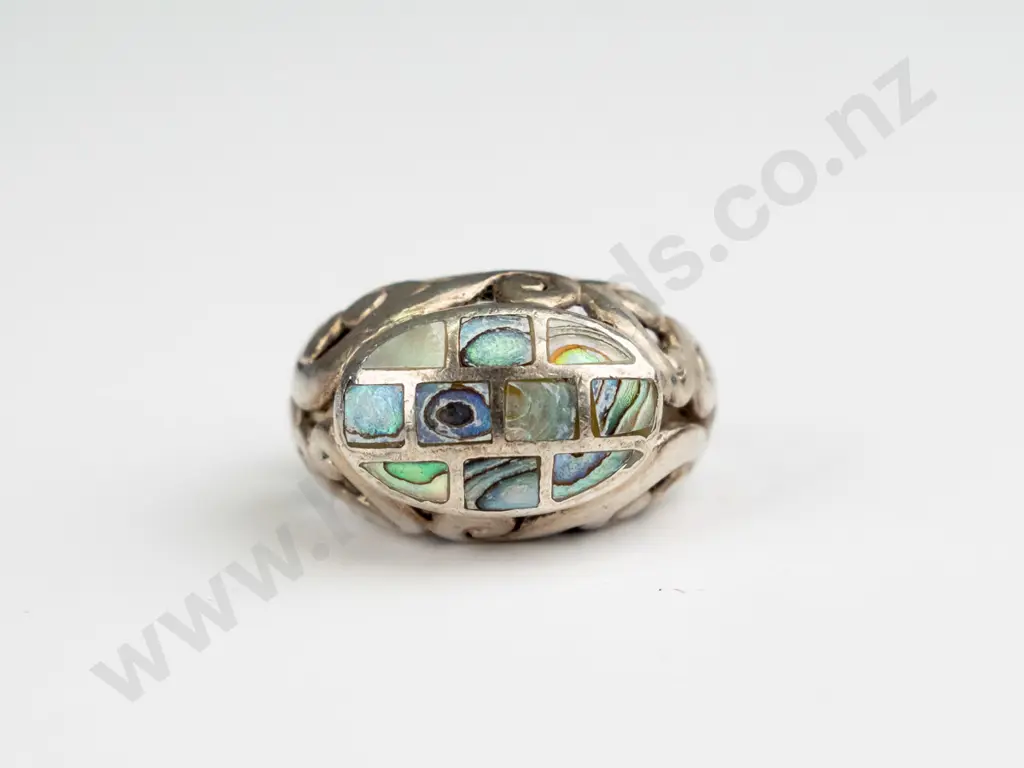 sterling silver large paua shell ring no mark - 8gms Image 1++