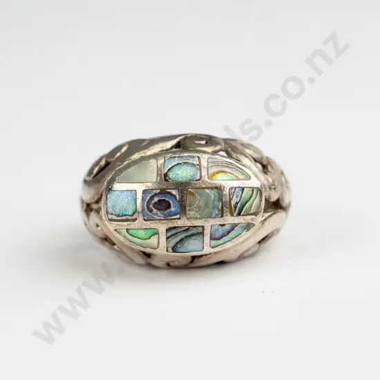 sterling silver large paua shell ring no mark - 8gms