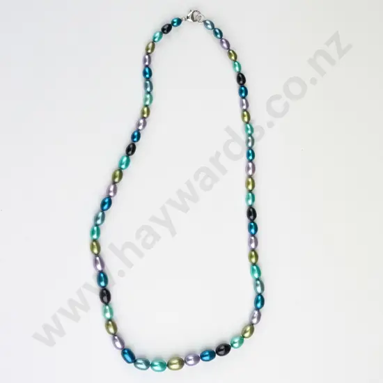 sterling silver multi coloured pearl necklace stamped 925