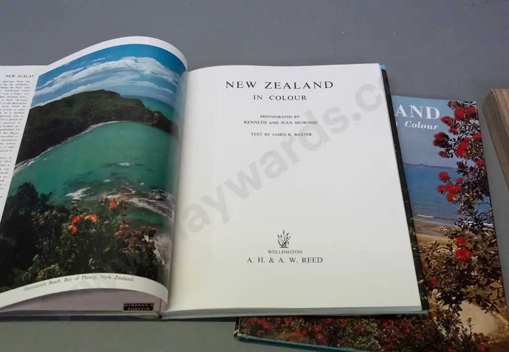 New Zealand in Colour, Volumes 1 & 2, Kenneth and Jean Bigwood, text by James K Baxter (vol 1) & John Pascoe (vol 2) in Image 1++
