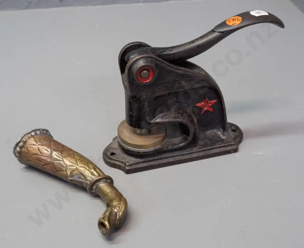 vintage seal embossing press H-250 with Mace Development Corporation seal and an unusual brass duck's head attachment Image 1++