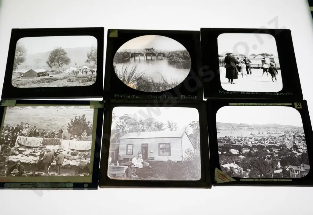 12 vintage glass lantern slides - north island & some unknown locations, Great Barrier Island, Ohinemutu, etc. Varying Image 1++